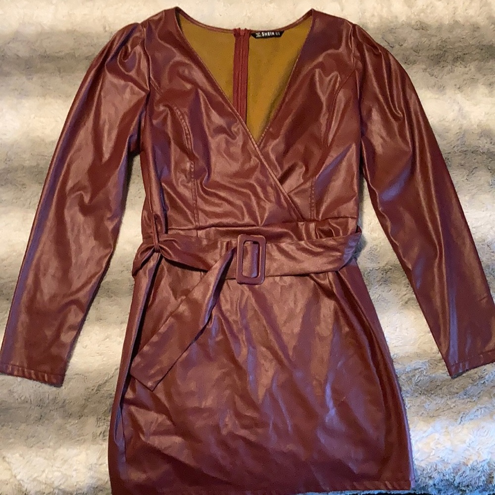 Red faux leather dress!